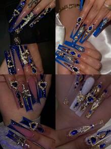 12 件/包 3D 闪亮指甲宝石合金指甲饰物绿蓝红指甲水钻钻石丙烯酸指甲用品 Y2K 指甲哥特指甲设计女士法式指甲 DIY 工艺配件