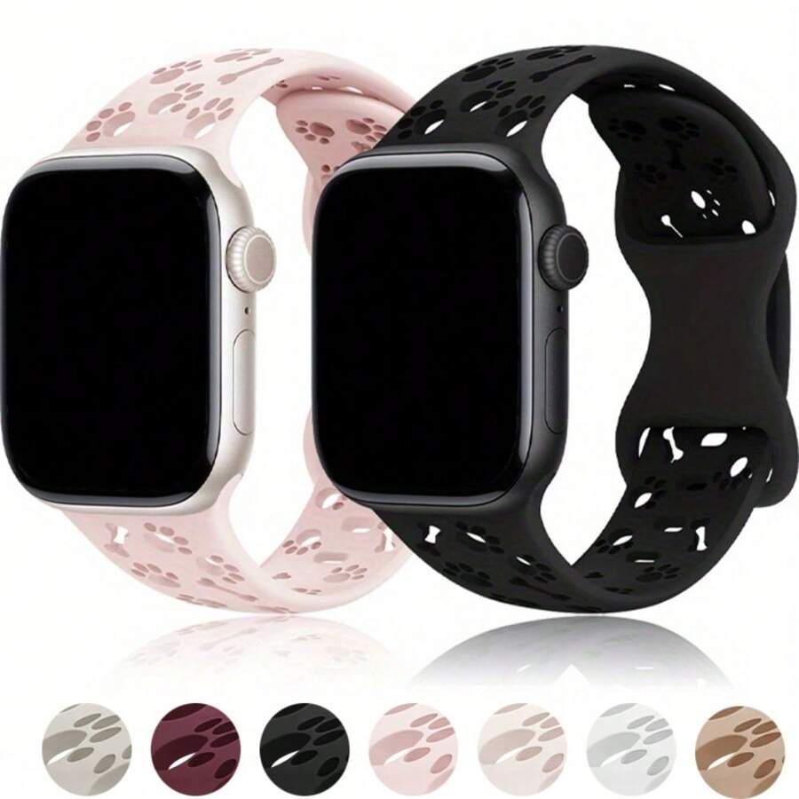 狗爪雕刻表带兼容 Apple Watch 46mm 49mm 45mm 44mm 41mm 40mm 42mm 38mm 运动透气硅胶表带兼容 Apple Watch Series Ultra SE 10 9 8 7 6 5 4 3 2 1 - 星光色 - 查看 1