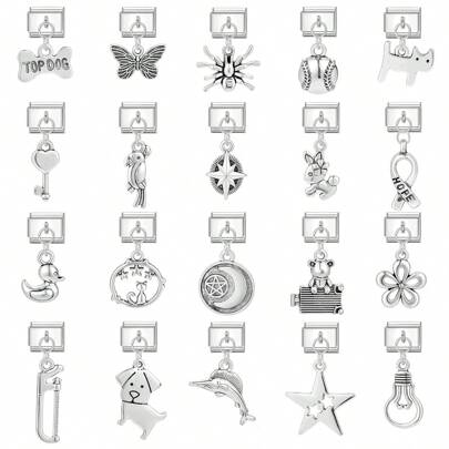 1 pieza Pulsera modular de estilo colgante, decorada con elementos de mariposa, pentágono, animal marino, corazón, adecuada como regalo de fiesta para amigos/parejas, aplicable para Navidad, Año Nuevo, Halloween, Día de San Valentín, diseño encantador, joyería de acero inoxidable, local, práctica y de moda, esencial para Navidad y Halloween, tono otoñal estable, estilo navideño