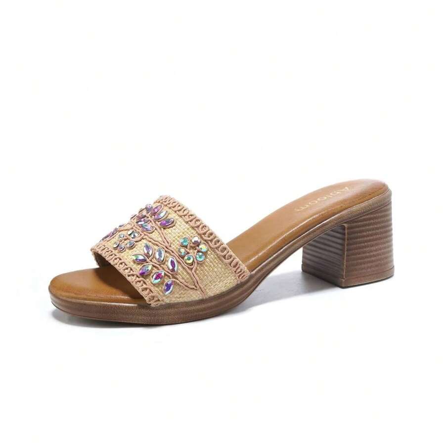Fashion Rhinestone Decor High Heel Sandals, Summer Stylish Sandals Summer Sandals For Women - Berwarna merah muda - View 1