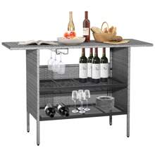 Lifezeal Patio Rattan Wicker Bar Height Counter Table Storage Shelf Rail Garden Mix Gray - Mix Gray - View 2