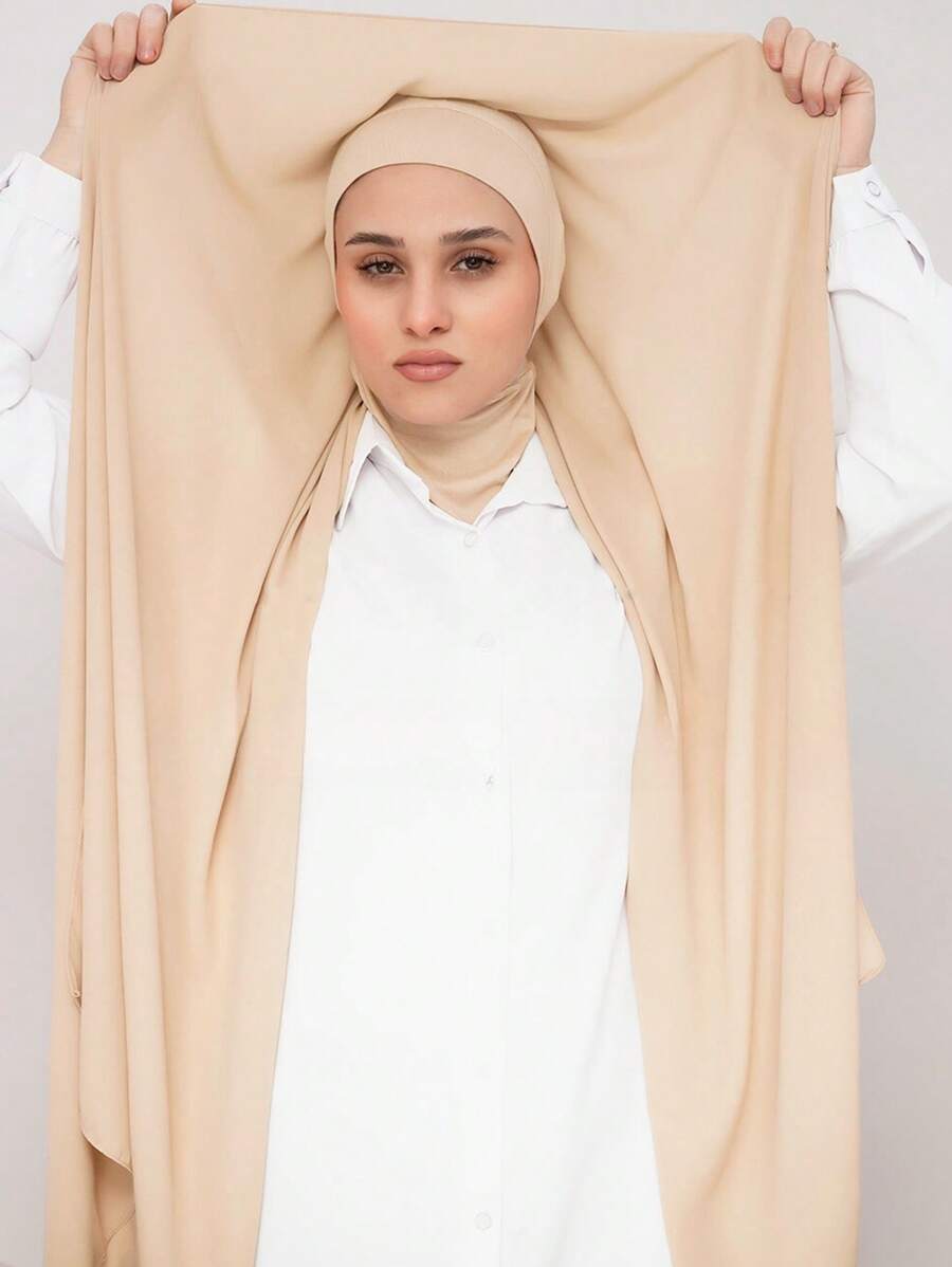 1pc Women Classic Casual Pullover Chiffon Scarf, Solid Color Soft Breathable Modal Material Neck Warmer Headscarf, All-In-One Versatile Headband Suitable For Daily Wear For Dress