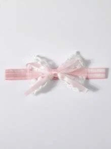 1pc Baby Girl Lace Bow Solid Color Princess Headband + 1 Pair Baby Breathable Mesh Bow Mid-Calf Socks, Baby Supplies - Baby Pink - View 3