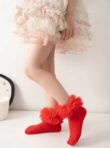 4 双儿童袜子，女童袜子蓬松荷叶边公主裙袜蕾丝舞蹈袜新生儿/婴儿/幼儿/女孩，适合所有季节 - 彩色 - 查看 2