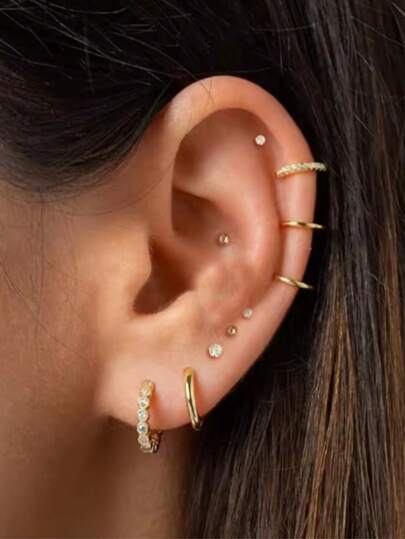 20 件女士小金环耳钉，18K 镀金微型不锈钢耳环套装，适合多种耳洞