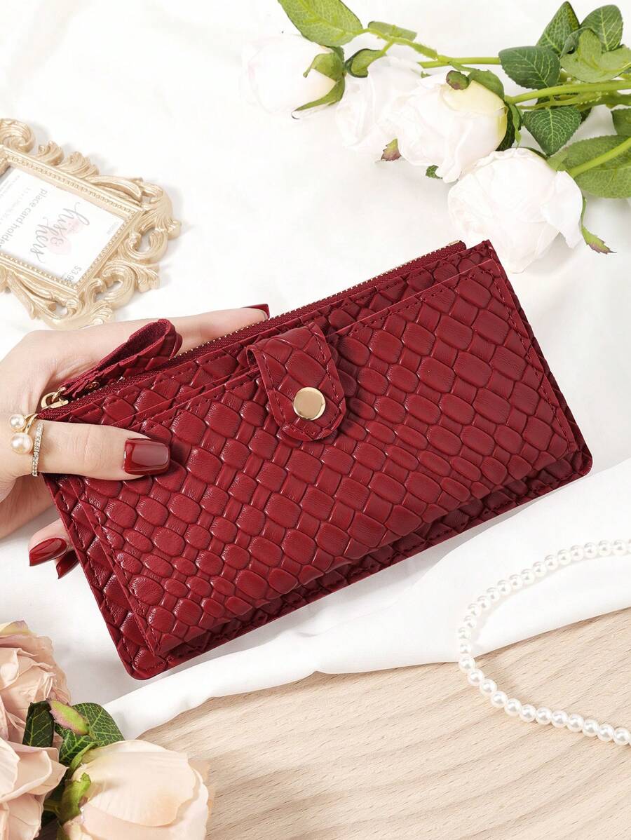 Burgundy Bag Charry Red Bag Wine Red Bag,Women's Long Wallet, Multi-Card Slot Organizer With Zipper Pocket & Snap Closure, Elegant Crocodile Embossed Faux Leather Fold Wallet, Compact Design For Cash, Coins, Credit Cards & Phone, Perfect Gift For Girlfriend, Mom, Teacher, Travel, Work & Shopping