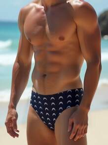 Fashion Sexy Men's Swimwear, Quick-Dry Fishscale Print Swim Trunks For Beach & Pool, Men's Swimwear With Floral Print Bulge Triangle Briefs,Hawaiian