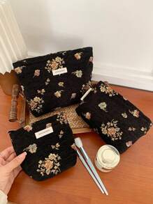 1 Pieza/Set Bolsa de maquillaje con estilo floral multifuncional para almacenamiento de cosméticos, cuidado de la piel, crema de manos, aceite labial, esmalte de uñas, monedas, toallas sanitarias, pequeños artículos, con cierre de cremallera, estilo retro. Bolsa de maquillaje, estuche de maquillaje, neceser de viaje, organizador de cosméticos, regalo para buenos amigos, regalo del día de la madre, regalo de boda para dama de honor