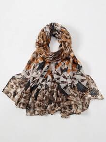 1pc Women's Bohemian Style Watercolor Tie-Dye Print Lightweight Soft Muslimhead Scarf/Wrap, Casual Sunshade Decor Shawl, Suitable For Daily Wear - Earthy Brown - View 3