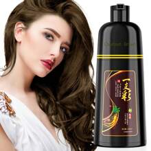 Champú colorante para el cabello color castaño, adecuado para canas, tinte de cabello semi-permanente, unisex, con ingredientes herbales, cobertura gris 3 en 1 al 100%, dura 30 días, 500ml, con ingredientes botánicos naturales - Granate - Ver 2