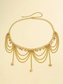 1PC Girls Cute Star Chain Tassel Butterfly Body Chain Fashion New Faux Pearl Waist Chain Birthday Gift - Multicolor - View 9