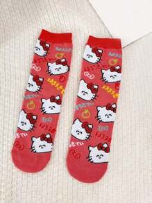 Sanrio 1 par de calcetines tipo tripulación de mujer con diseño de personaje de dibujos animados Sanrio de la serie Hello Kitty, moda y transpirables