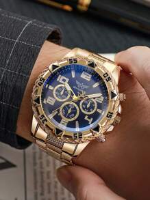 Conjunto de 2 relojes de cuarzo de acero inoxidable plateado con correa para hombre, estilo elegante y de negocios, adecuado para decoración de fiestas, ocio y viajes