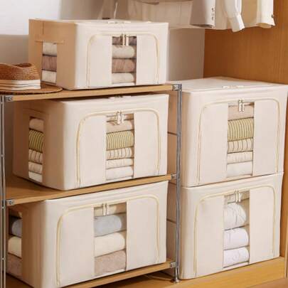 1 hộp đựng quần áo 24L/66L - Thùng đựng quần áo Hộp đựng quần áo Vải Oxford Hộp đựng đồ có thể gấp lại Hộp đựng đồ gia dụng lớn có khung thép chắc chắn tích hợp Đồ chơi Chăn