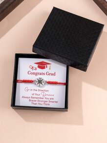 1pc Minimalist Creative Metal Compass Braided Bracelet & Blessing Card, Gift Box Packaging, Graduation Gift - Gift Box Packaging - View 5