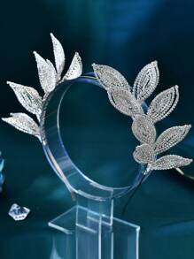 1pc Crystal Leaf Headband, Wedding Bridal Bridesmaid Hair Accessory, Women Party Event Decoration - Silver - View 7