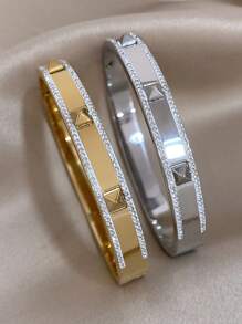 1 Pc Elegant Studded Bangle Bracelets For Women Teen Girls Stainless Steel Cuff Bracelet Daily Party Jewelry Gifts