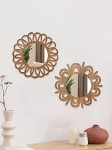 1/2pcs Charming Vintage Round Wall Decor Mirrors, Sunflower Shaped Wooden Framed Hanging Mirror For Living Room, Bedroom, Dining Room, Bathroom, Unique Decorative Mirror, Size 22.5cm/8.6inch, Special Birthday, Holiday, Graduation Gift