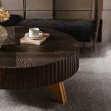 35.4" Round Retro Style Coffee Table - Ideal For Coffee Time, Home Decor & Living Room. Sturdy Construction, Rustic Brown Finish, Perfect For Adding A Touch Of Elegance To Any Indoor Space, Suitable For Relaxing Evenings And Entertaining Guests