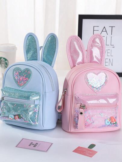 1 件儿童亮片兔子背包，迷你可爱配件，适合女孩旅行和户外使用