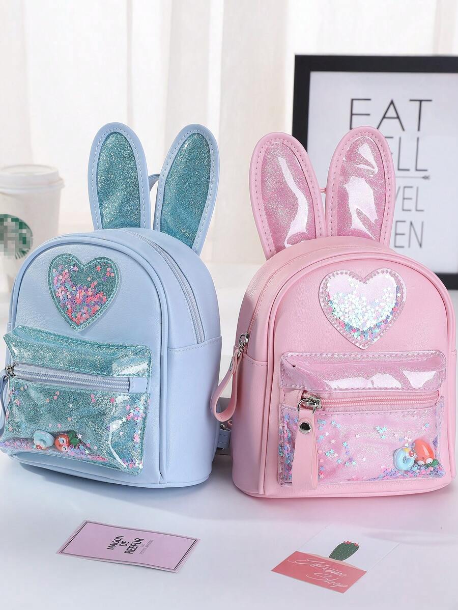 1 件儿童亮片兔子背包，迷你可爱配件，适合女孩旅行和户外使用