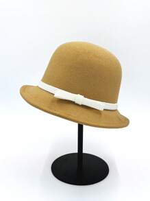 1pc Women Solid Color Hat, New Fashion Vintage British Elegant French Bow Decor Short Brim Small Hat, Casual Versatile Celebrity Bucket Hat Suitable For Party, Gathering, Daily Use, Spring/Summer - View 4