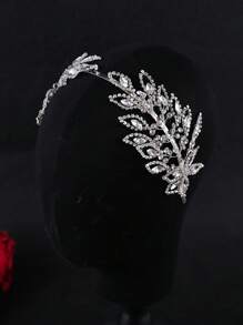 1件手工水晶对称树枝发箍，韩式优雅新娘婚礼派对伴娘发饰情人节配饰 - 銀色 - 查看 5