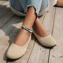 Round Toe Flats For Women Comfortable Knit Ballet Flat Shoes Casual Slip On Shallow Shoes Office Boat Shoes Plus Size Moccasins