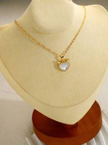 1 件精致可爱的金属和珍珠母材料心形吊坠项链，带花卉装饰，适合女性休闲佩戴，约会或浪漫场合，如情人节、妈妈、母亲、母亲节、礼物