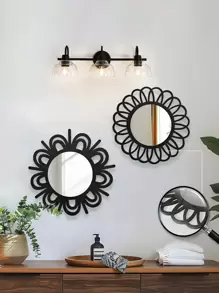1/2pcs Charming Vintage Round Wall Decor Mirrors, Sunflower Shaped Wooden Framed Hanging Mirror For Living Room, Bedroom, Dining Room, Bathroom, Unique Decorative Mirror, Size 22.5cm/8.6inch, Special Birthday, Holiday, Graduation Gift