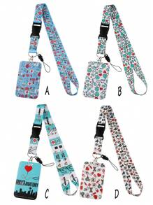 1pc ID Badge Holder Lanyard, Hard Card Case For Office Work Pass ID Card, Double-Sided Transparent Student/Doctor ID Card Holder With Keychain, Gift For Teachers, Doctors Car Accessories Bag Charm School Letter