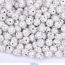 Perles de strass de 10 mm pour l'artisanat, 10/30/60 pièces en couleurs mélangées, perles rondes brillantes Shamballa boule disco en vrac, perles de cristal étincelantes fantaisie en argile pour la création de colliers, bracelets, boucles d'oreilles et décoration DIY