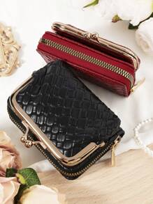 Burgundy Bag Charry Red Bag Wine Red Bag,Elegant Women's Compact Wallet With Multi-Functional Card Storage, Zippered Card Compartment, Detachable Coin Pocket With Snap Closure, And ID Window - Stylish Bifold Design For Credit Cards, Bank Cards, And Cash, Perfect Gift For Girlfriend, Mom, Teacher, Or Loved Ones, Suitable For Travel, Work, And Everyday Use, Fashionable And Practical For School, Office, And Outdoor Adventures - Burgundy - View 2