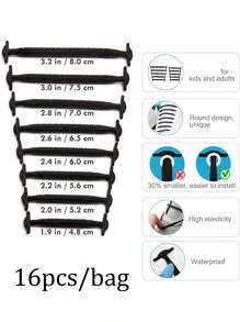 16 条装白色免系带鞋带，适合儿童和成人，弹性硅胶鞋带扣，松紧鞋带，多功能创意弹性拉伸鞋带 - 白色 - 查看 3