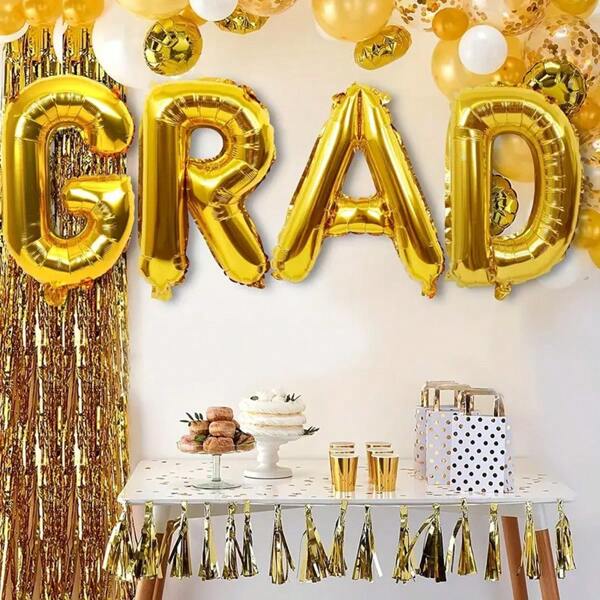 4pcs Gold Aluminum Foil GRAD Balloons For Letter Balloon Graduation Season Decorations