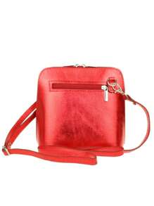 Girly Handbags Womens Small Vera Pelle Genuine Metallic Leather Handbag Rigid Cross Body Bag - Red - View 4