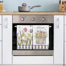 2 pièces Serviettes en microfibre super absorbantes à imprimé floral coloré, Chiffon à vaisselle, Chiffons de nettoyage, Accessoires de cuisine, Cadeaux de pendaison de crémaillère, Cadeaux d'anniversaire, Cadeaux pour amis, Produits de base pour la maison