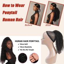 Drawstring Ponytail Deep Curly Heat Resistant 100% Human Hair Instant Clip Ponytail Extension Protective Style Kinky Curly Hair Pieces For Women - Natural Black - View 8