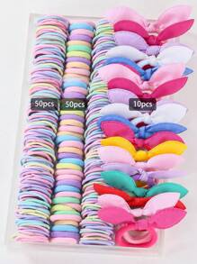 890pcs/Set Kids Pink Heart & Bowknot Elastic Hairbands, Hair Clips, Scrunchies, Princess Hair Accessories, Daily Use & Gift