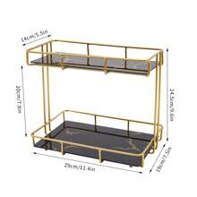 Rainaut 2 层可调节化妆品收纳架台面，金属架浴室柜台铁艺收纳架和储物架，适用于香水梳妆台厨房浴室（黑色）[送给家人和朋友的最佳礼物] 家居浴室装饰浴室收纳夏季返校