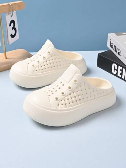 1 Pair Children Boys/Girls Fashion Cute Non-Slip Solid Color Thick Bottom Closed Toe Slides, Suitable For Summer