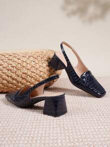 2025 New French Strap Chunky High Heel Closed Toe Sandals, Women Summer/Autumn Square Toe Backless Mid-Heel Shoes - Royal Blue - View 5