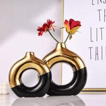 Black And Gold Vase,Ceramic Vase Set Of 2,Gold Vases Home Decor,Round Vase For Centerpieces,Gold Vase For Living Room Decor,Gold Home Decor Accents,Home Decor Vase For Kitchen,Coffee Table Gifts Birthday Graduation