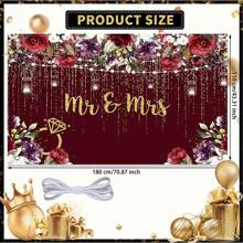 1 pieza Bandera elegante de boda de Señor y Señora con diseño de anillo de rosa y rhinestone, fondo de castaño vintage, de poliéster para decoración de boda y eventos románticos en interiores y exteriores, estilo rústico de boda, decoración de cumpleaños y fiestas