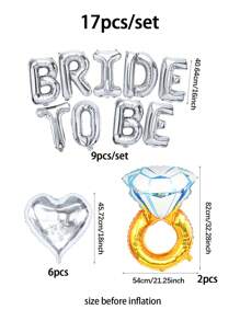 17pcs Silver Wedding Theme Balloon Set, Includes BRIDE TO BE Letter Balloons, 18inch Silver Heart And Golden Ring Balloons, Suitable For Engagement Party, Bridal Shower, Bachelorette Party, Home And Romantic Decor