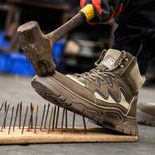 Men's And Women's Safety Shoes, Steel Toe Sneakers, Breathable And Lightweight Safety Work Shoes - 棕色 - 查看 5