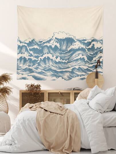 1pc Blue Wave Printed Home Decor Wall Hanging Tapestry For Bedroom