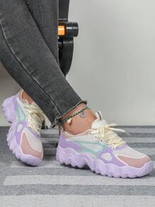 Breathable Dopamine Fashionable Outdoor Couples Road Running Shoes, Unisex Wide Fit, Sweet Elegant Colorful Purple, Stylish Lightweight Lace-Up Casual Sports Sneakers For Women, Comfortable & Non-Fatigued For Everyday Wear, Commute & School