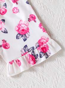 2 pezzi/Set Tuta casual e comoda da ragazza con stampa a quadri e floreale, stile estivo per vacanze
