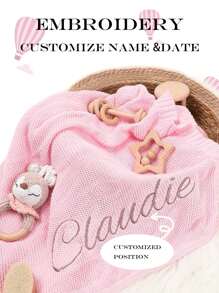 Customizable Name Embroidered Personalized Baby Stroller Blanket Cover, Knitted Nap Throw Blanket, Sofa Throw Blanket - Multicolor - View 3